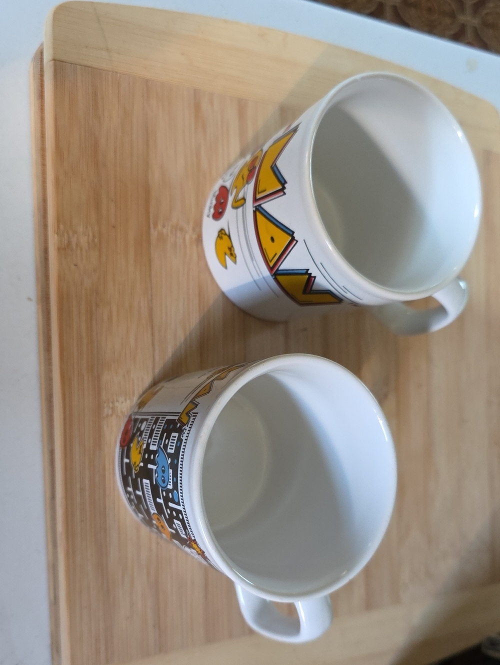 White Ceramic Midway 1980 Pac-Man Mugs - Set of 2